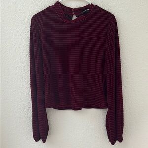 LULU Red Ribbed Cut Out Blouse with High Collar